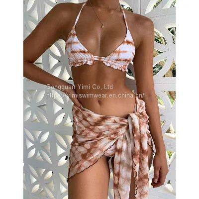 Ladies Women Printed Sexy Swimsuit Bikini Swimwear With Skirt Cover-Up photo-3