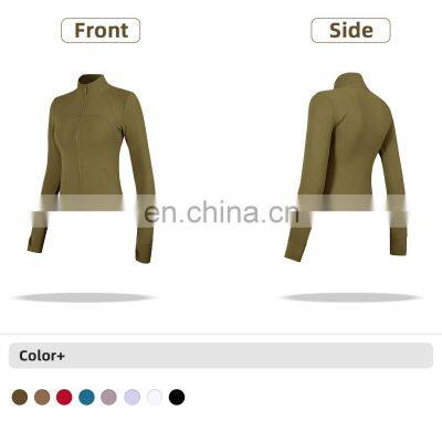 Custom Full Zipper Yoga Breathable Jackets Gym Women Thumb Holes Long Sleeve Sport Wears photo-4