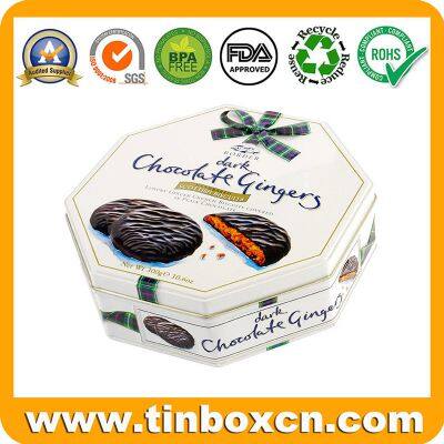 Octagonal Belgium Chocolate Cookies Tin Container With Vivid 3D Embossing