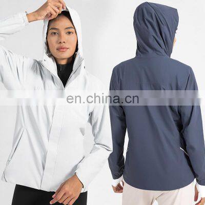 Wholesale Women Zipper Sports Hooded Softshell Jackets Winter Outdoor Waterproof Coat Custom Wind Breaker Hiking Blank Jacket photo-5