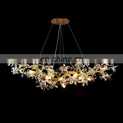 Creative Living Room Flower Glass Chandelier Modern Dining Room Branch Aluminium Chandelier