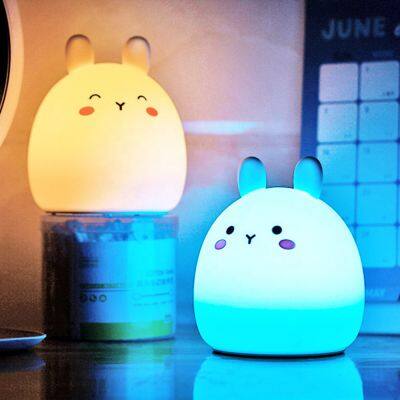 Rabbit Small Soft Silicon LED Night Light for Kids children Table Lamp bedroom light Changing Tap control remote Colorful light