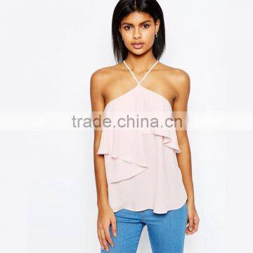 Sexy lady blouse designs fashion girls party wear tops with pink color