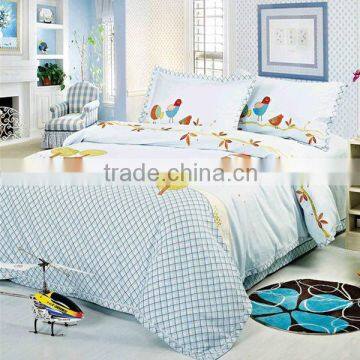 Embroidery Chiken Bedding Cotton Child Duvet Cover Bed Set 205TC In Light Blue Color