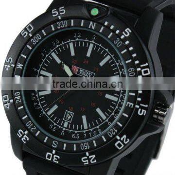 New Swiss Design Mens Black Military Functional Bezel Red 24 hours Ring Army Watch MR064