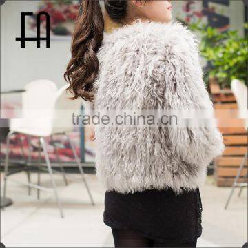 Factory Price Wholesale Fashion Lady's Lamb Knit Fur Jacket /lamb Fur Jacket photo-3
