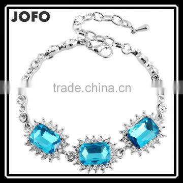 Fashion Jewelry Factory Silver Plated Blue Crystal Link Bracelet for Women Wedding Mothers' Day Gift XPJ0301