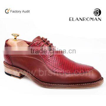 Top quality wine red snake skin leather oxfords shoes men