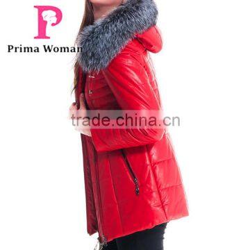 New Design Winter Women Short Coachman Leather Jacket With Brown Fox Hat Overcoat photo-4