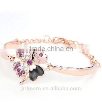 Fashion Jewelry Good Luck Clover Crystal Love Charm Bracelets Bangles for Women photo-2