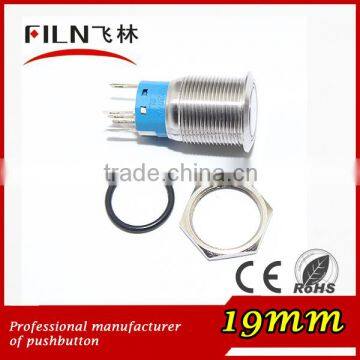 19mm Stainless Steel Flat Actuator Electrical Pushbutton Switch With 6vdc Ring Orange LED photo-3