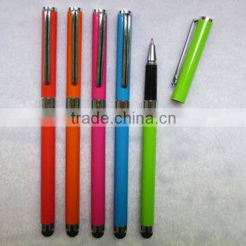 New design durable metal roller ballpoint pen with rubber tip screen touch pen