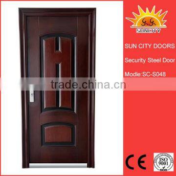 SC-S048 Simple Design Wood Texture Steel Doors Interior Without Doorsill