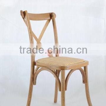 Popular Stackable Colorful Rental Wedding White Cross Back Wood Chair with Rattan Cushion