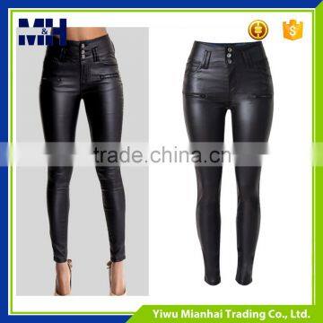 3 button high waist Slim leather coat jeans trousers