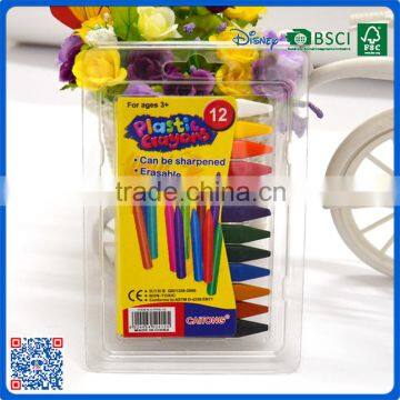 New arrival 12 colors triangle crayons in PVC box