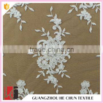 HC-6317-1 Hechun International Shopping Pure White Chiffon Flower African Handcut Bridal Lace Fabric Quality Choice photo-3