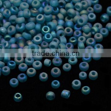 6/0 Frosted Transparent Blue Glass Seed Beads, AB Color, about 5000pcs/pound (SEED-A015-6-F5154)