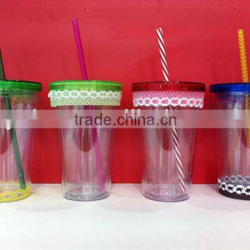 450ml plastic juice cup with colorful lid and straw