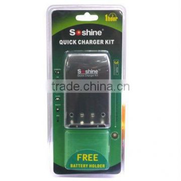 Soshine SC-U2 AA/AAA NiMH/NiCD Battery Quick Charger with Battery Holder Case (100V~240V AC)