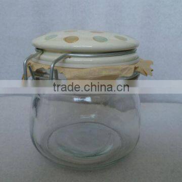 short glass food jar with glass lid