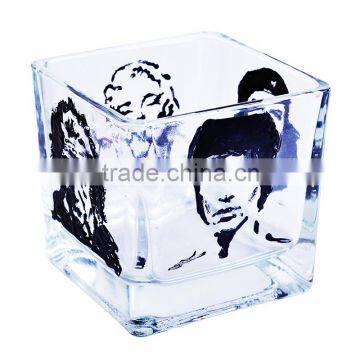 Clear Painting Decorative and Gift Candle Holder Glass