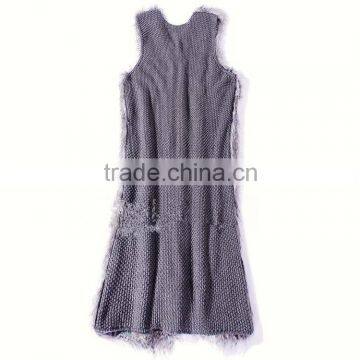 2016/2017 New Style Women Dark Brown Knitted Rabbit Fur Long Vest With Sleeveless