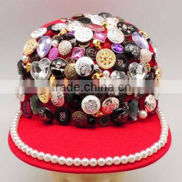 Beautiful buttons decorative red flat brim caps