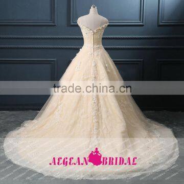 KE181 Real Sample Off- Shoulder Ball Gown Dubai Wedding Dress photo-5