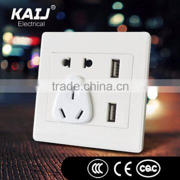 difference decorative design PC material Wall Mounted multi function socket with 2 usb port