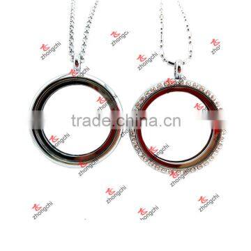 Alloy 30mm Rhinestone Round Plates Lockets Necklace Christmas Gifts photo-4