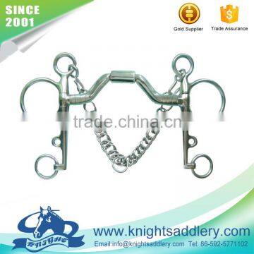 SS pelham bit with swivel port copoer inlay mouth & hooks & chain