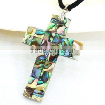 Natural abalone/paua shell cross pendant