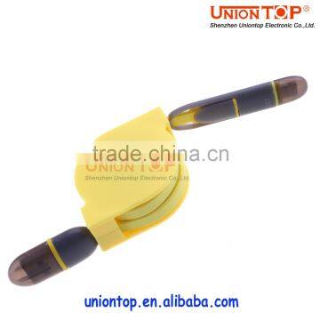 China Factory Price 2 in 1 Colorful Retractable Noodle Flat Data Usb Cable for Iphone/android