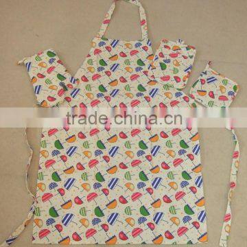 cotton linen material print kitchen set hot pot holder and glove set