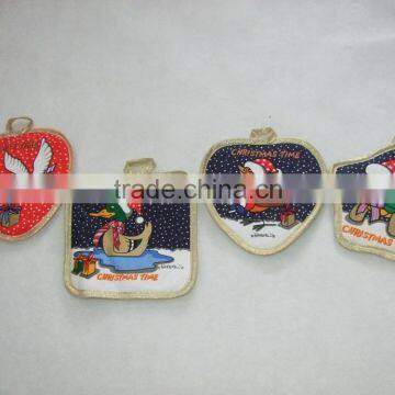 Christmas Design Printed Cotton Twill Oven Mitts Gloves Microwave Oven Mittens With Golden Trimming photo-3