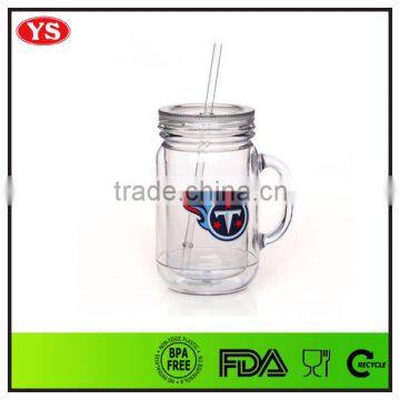 20oz Bpa Free Custom Plastic Mason Jar With Lid And Handle