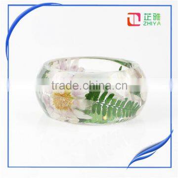 Lucite Acrylic Handmade Real Flower Botanical Garden Resin Bangle Bracelet