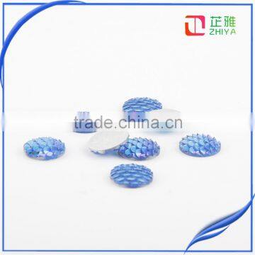 2016 Wholesale Round AB Color Fish Scale Carved Resin Dome Seals Cabochon photo-6