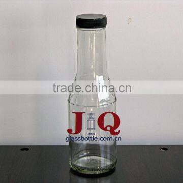 glass juice bottle with black plastic cap