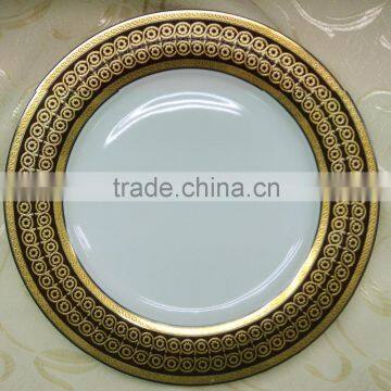 Round plate with round gold decal for porcelain dinnerware