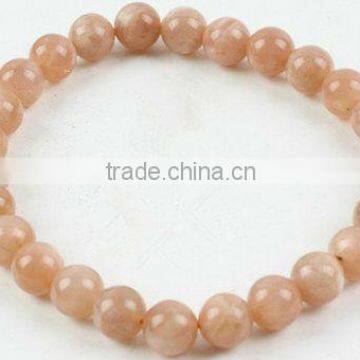 A Grade Red Moonstone Plain Round Beads-19cm beaded Bracelet