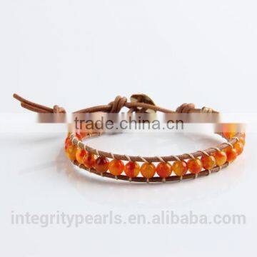 6mm Red Faceted Agate Stone Make Braided Leather Bracelet, Vintage Leather Bracelet, Adjustable Bracelet photo-3