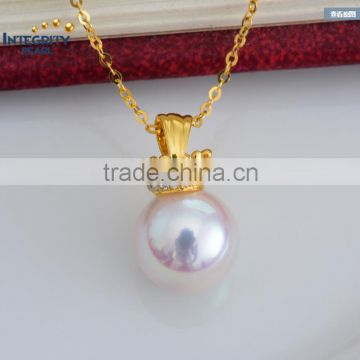 Akoya pearl 18 k gold pendant 8-8.5mm AAA round white color sea pearl pendant