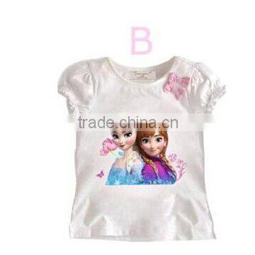 Hot sale lovely white color t-shirt for girl, cotton cartoon frozen character design frozen coat