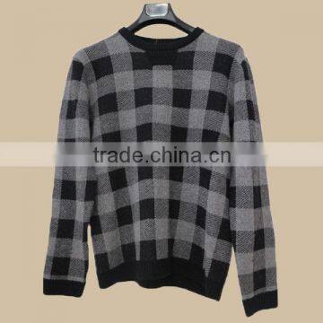 2014 men popular winter knit wear round-neck sweater check pattern/pullover