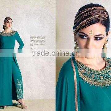 Blissful Teal Moss Ankle Length Churidar Suit/beautiful salwar kameez online