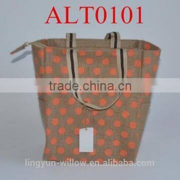 cheap jute coated handbag with zipper for shopping