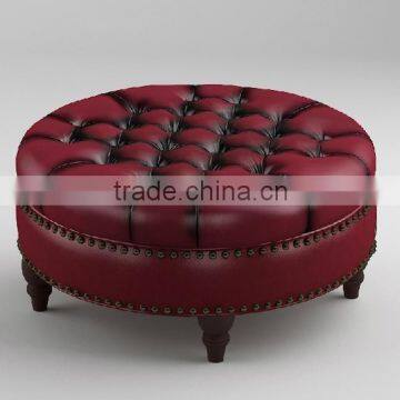 Round Leather Ottoman