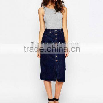 2016 Latest Fashion Lady Denim Midi Wrap Skirt One Piece Party Wear Skirt Desgins SK024
